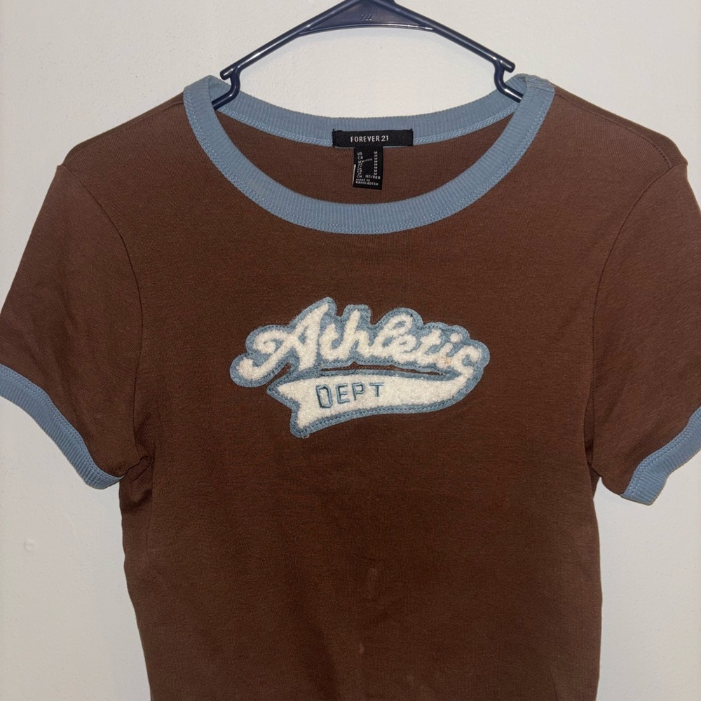 Forever 21 Brown Tee with Blue Trim